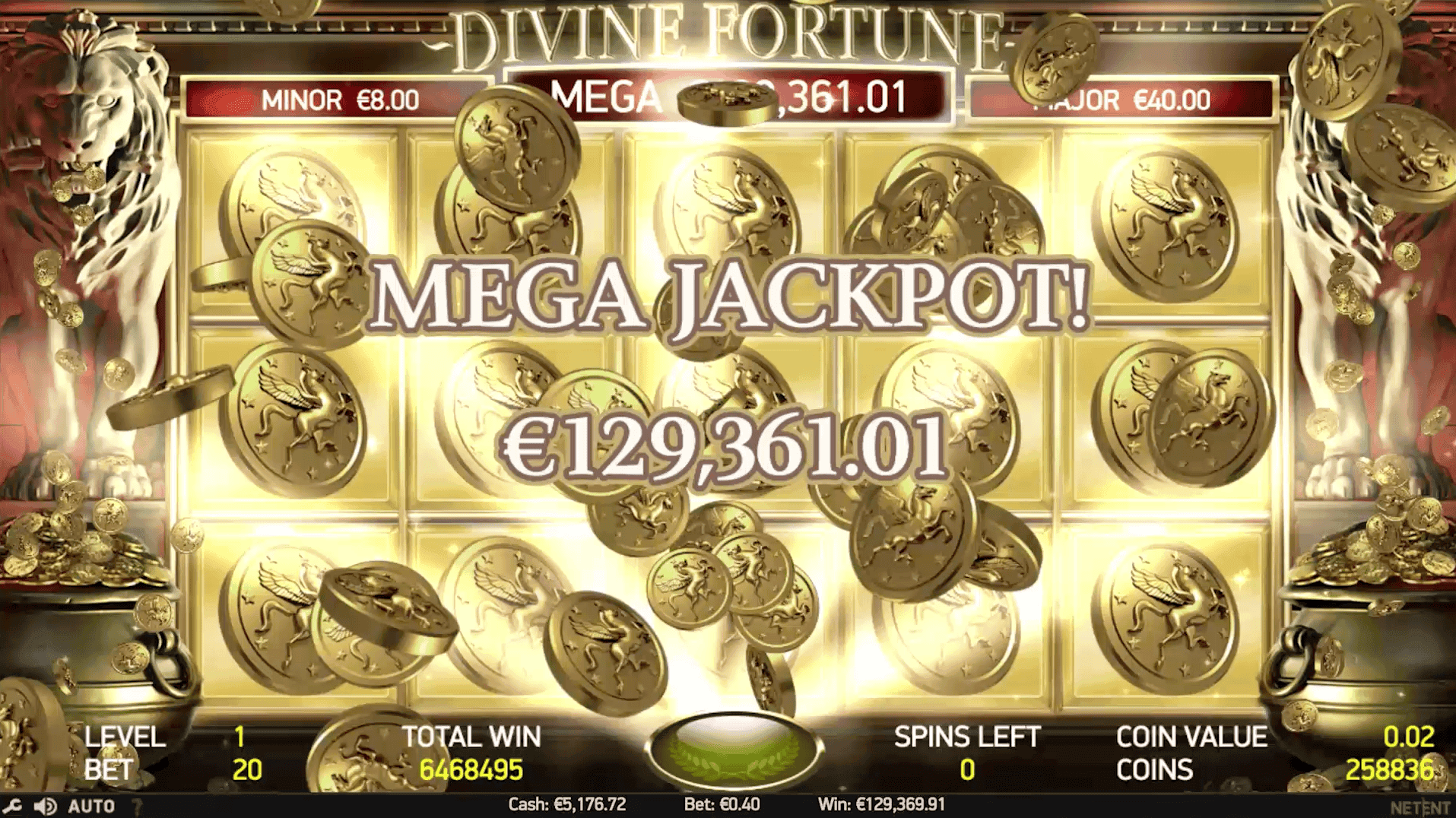 Capture d'écran du Mega Jackpot de Divine Fortune