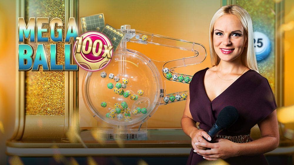 Studio Mega Ball avec machine à boules et interface de jeu en direct